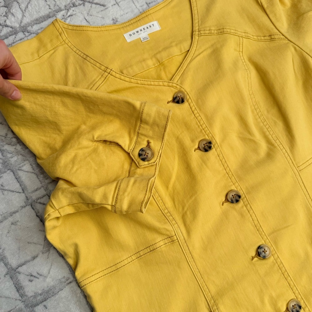 DownEast Jennika Yellow Jean Dress XXL Button Front V Neck Casual Chic Pockets - Picture 5 of 8